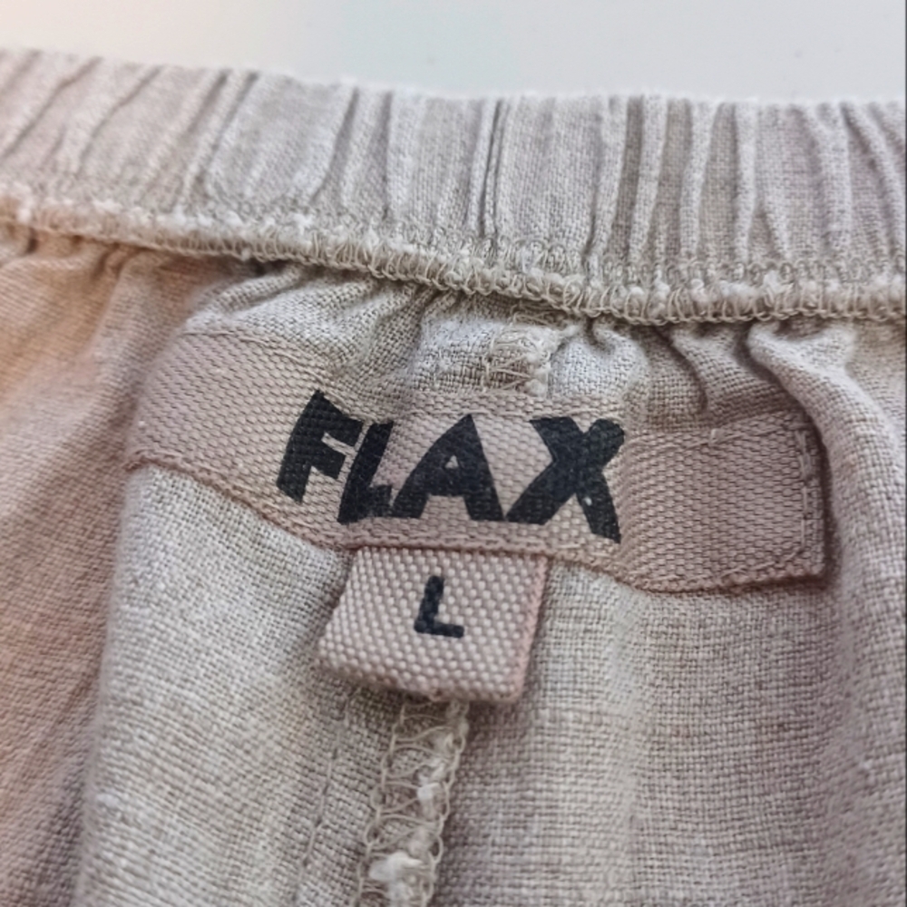 Flax 100% Linen Oatmeal Lagenlook Pull-On Sz L Pants - Picture 7 of 14